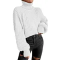 Eleganter weißer Rollkragen-Grobstrickpullover mit modischem Überschnitt und Puffärmeln - S / Oberteile / Weiß