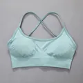 Seamless mint green sports bra with cross back straps for yoga and gym. - S / Top (Cross-Back Straps) / Pale Green