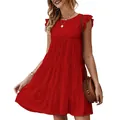 Levendige rode mouwloze mini-jurk met ruches en ronde hals in laagjeslook - S / Rood