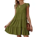 Abito corto senza maniche verde oliva a balze con gonna a strati e design casual estivo - Verde militare