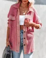 Rosa Waffelstrick Hemdjacke für Damen, trendige langärmelige Streetwear Übergangsjacke - Rosa