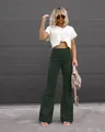 Dark green high waist corduroy flared pants for women in a street style look - Army Green