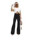 Elegant black corduroy high-waisted flare pants for women, stylish spring fashion casual trousers - Black