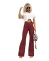 High-waisted burgundy corduroy flare pants for women, stylish spring casual trousers - S / Bottoms / Burgundy