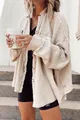 Λεπτομέρεια από oversized πουκάμισο με πλέξη βάφλα και υφή γιακά που διπλώνει - S / Tops / Βερικοκί