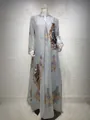 Elegantes graues bodenlanges Abaya-Abendkleid mit aufwendigen Goldpailletten und Stickerei - Dunkelgrau