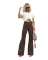 Brown high-waisted corduroy flare pants for women, stylish spring casual trousers - Brown
