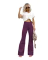 Elegant women's purple high waist corduroy flare pants for trendy spring casual outfit - Fuschia