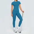 Two-piece blue yoga set with short sleeve top and high-waist leggings - S / Top And Bottom / Deep Sea Blue