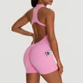 Eleganter pinker rückenfreier Yoga-Jumpsuit mit Seitentasche und Pfirsich-Po-Design - S / Oberteil Und Unterteil / Süßigkeiten-Rosa