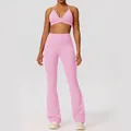 Tweeledige roze yoga-set voor dames met sport-bh en uitlopende leggings met hoge taille - S / Boven- En Onderstuk / Begoniaroze