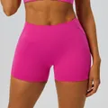 Pantaloncini da yoga rosa acceso a vita alta per donna con controllo della pancia - Taglia S / Pantaloni e gonne / Rosso rosa
