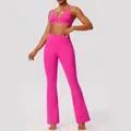 Fuchsia yoga-set met sportbeha en flared legging met hoge taille voor fitnesstraining - Rozerood