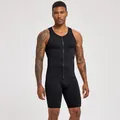 Professional men's black compression fitness set featuring zippered vest and shorts - S / Top And Bottom / Black