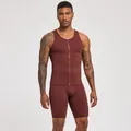 Men's maroon compression fitness set with zippered tank top and quick-dry gym shorts - S / Top And Bottom / Burgundy