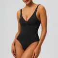 Premium black seamless bodysuit shapewear with front zipper and firm compression design - S / Top And Bottom / Black