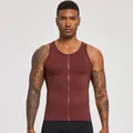 Professional men's compression shaping fitness vest with front zipper in burgundy color - S / Tops / Burgundy