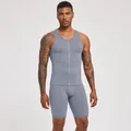 Men's grey high-compression fitness set featuring zipper vest and shorts - S / Top And Bottom / Cumulus Gray