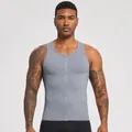 Men's grey compression sports vest featuring a front zipper for gym and fitness training - S / Tops / Cumulus Gray