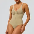 Professional seamless bodysuit shapewear with front zipper in beige for tummy control - S / Top And Bottom / Nude