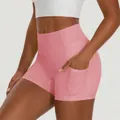 Professional high-waisted dusty pink yoga shorts with side pockets and booty lifting design - S / Bottoms / Quartz Rose