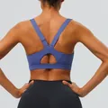 Blue Y-back adjustable high impact sports bra with breathable hollow design for yoga - S / Tops / Indigo