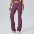 Professional purple yoga flare pants featuring a stylish fold-over waist design - S / Bottoms / Amaranth Purple