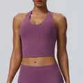 Purple high-stretch breathable halter neck yoga sports tank top with removable padding - S / Tops / Amaranth Purple