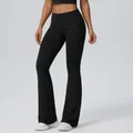 Women's black fold-over waist flared yoga pants with high elasticity - S / Bottoms / Black