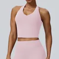Light pink halter yoga tank top with breathable elastic fabric and chest pads - S / Tops / Cornus Pink