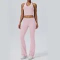 Professionele roze halter sportbeha en yoga legging met hoge taille en uitlopende pijpen set - S / Boven- En Onderstuk / Cornus Roze