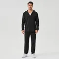 Ensemble de survêtement noir décontracté à capuche pour homme, sport et fitness extérieur - S / Haut et Bas / Noir
