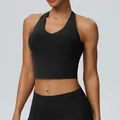 High-elastic breathable black halter neck yoga sports vest with chest pads for fitness - S / Tops / Black