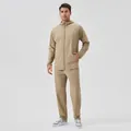 Survêtement de sport beige à capuche pour homme, coupe-vent idéal pour le fitness extérieur - S / Haut et Bas / Kaki
