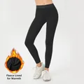 Women's black fleece-lined thermal yoga leggings for winter outdoor running and fitness - S / Bottoms / Black