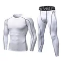 White men's quick-dry compression sports suit with long sleeve shirt and leggings - S / Top And Bottom / White