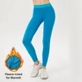 Women's blue thermal fleece lined yoga leggings for winter running and fitness workouts - S / Bottoms / Blue