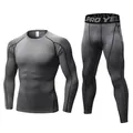 Men's grey PRO compression sports training set with long sleeve top and leggings - S / Top And Bottom / Gray