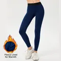 Winter fleece-lined navy blue yoga leggings for women sports running and fitness - Navy Blue