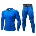 Men's athletic blue pro compression suit including long sleeve shirt and leggings set - S / Top And Bottom / Blue