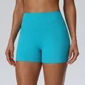 Turquoise yoga short met hoge taille en perzikbil-lifting effect voor dames - S / Bottoms / Cyaan Blauw