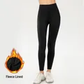 Women's black high-waisted fleece-lined thermal yoga leggings for fitness and running - S / Bottoms / Black