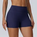 Marineblauwe yoga-shorts met hoge taille voor dames met sneldrogend peach-lift-ontwerp - S / Bottoms / Marineblauw