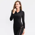 Slim fit dames zwart fleece gevoerd yoga shirt met lange mouwen en halve rits sport - Zwart