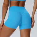 Dames yoga short in felblauw met hoge taille en perzik lift effect voor fitness - Meerblauw