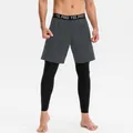 Herren 2-in-1 Sport-Leggings mit dunkelgrauen Shorts für Fitness und Basketballtraining - S / Unterteile / Grau