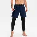 Leistungsstarke 2-in-1 Herren-Sportshorts in Marineblau mit schwarzen Kompressions-Leggings - S / Unterteile / Marineblau