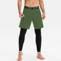 2-in-1 Herren Sportleggings mit armeegrünen Shorts und schwarzen Kompressionshosen - S / Unterteile / Armeegrün