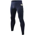 Dunkelblaue Herren Kompressionsleggings mit Handytasche, schnelltrocknend - Marineblau