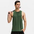 Men's loose quick-dry athletic tank top in dark green for gym running and tennis training - Army Green
